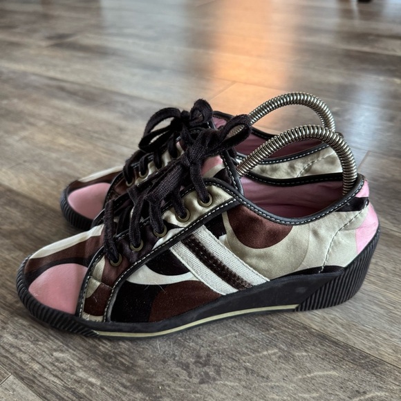 Coach Nia Wedge Sneakers with a silk patch logo in brown and pink tones - Y2K - Picture 5 of 12